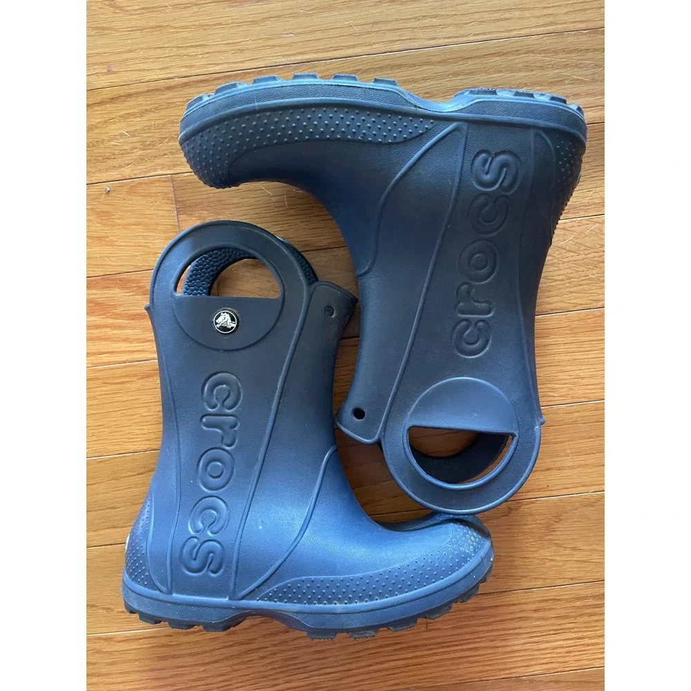 Crocs Handle It Rain Boots Navy Blue Kids Waterproof Pull On J1